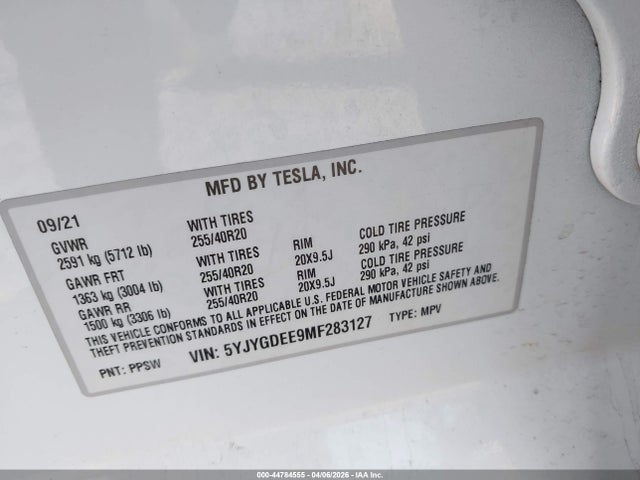 5YJYGDEE9MF283127 Tesla Model Y Long Range Dual Motor All-wheel Drive