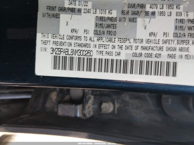 Продаж на аукціоні авто 2022 Mazda Mazda3 Select, vin: 3MZBPABL8NM300260, номер лоту: 44784560