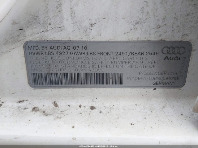 2011 AUDI A4 WAUBFAFL0BN008620 Photo 8