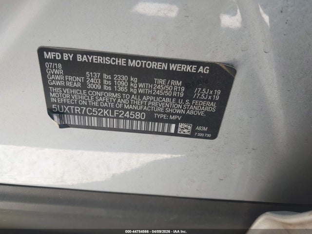 Продажа на аукционе авто 2019 Bmw X3 Sdrive30i, vin: 5UXTR7C52KLF24580, номер лота: 44784566