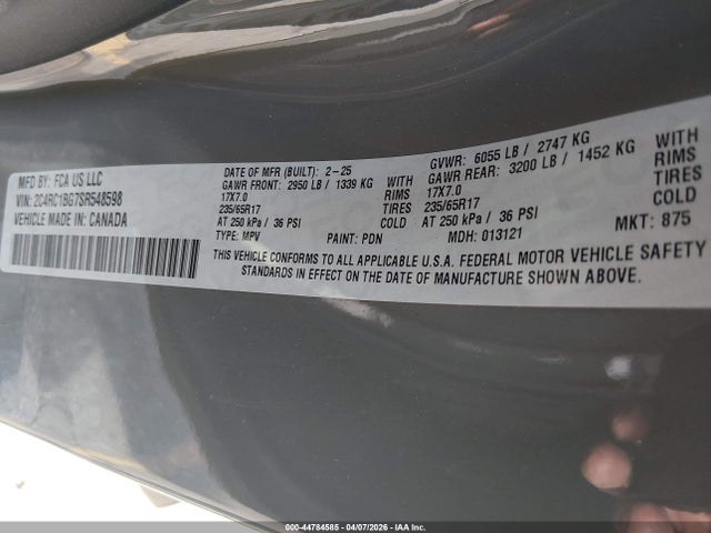 Aukcja sprzedaży 2025 Chrysler Pacifica Select, vin: 2C4RC1BG7SR548598, numer aukcji: 44784585