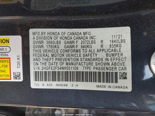 Honda Civic Sport 2022 2HGFE2F54NH551109 Image 9