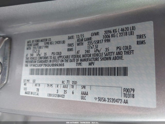 Ford ESCAPE S 2016 1FMCU0F76GUB99365 Image 9