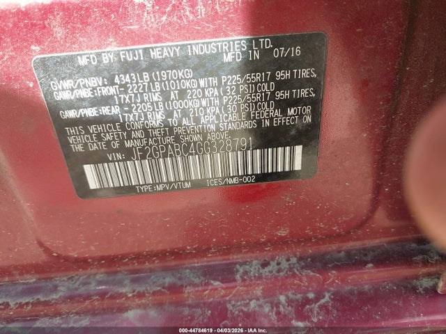 44784619 :رقم المزاد ، JF2GPABC4GG328791 vin ، 2016 Subaru Crosstrek 2.0i Premium مزاد بيع