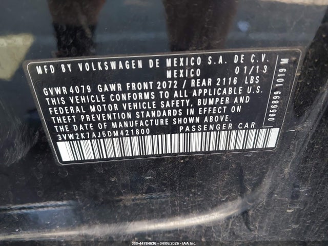 Aukcja sprzedaży 2013 Volkswagen Jetta 2.0l S, vin: 3VW2K7AJ5DM421800, numer aukcji: 44784636
