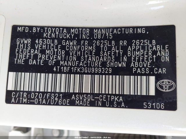 Toyota CAMRY SE 2016 4T1BF1FK3GU999329 Image 9