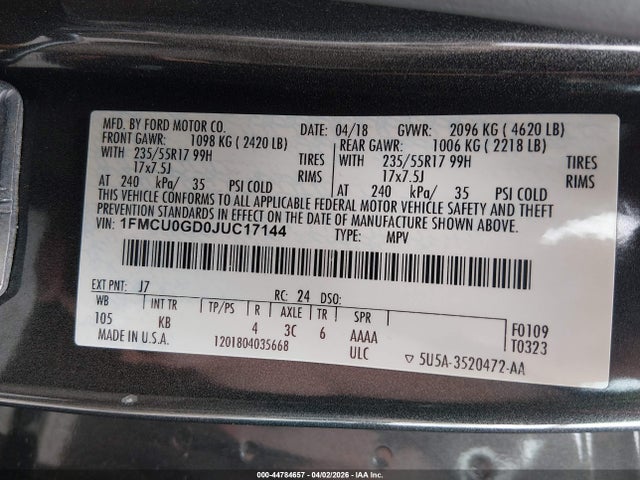 Ford ESCAPE SE 2018 1FMCU0GD0JUC17144 Image 9