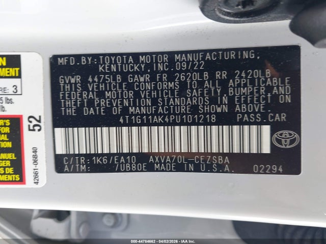 Продаж на аукціоні авто 2023 Toyota Camry Se, vin: 4T1G11AK4PU101218, номер лоту: 44784662