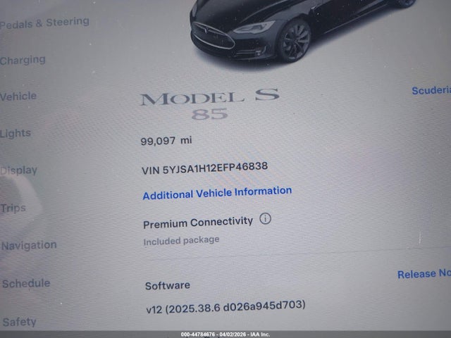 Продаж на аукціоні авто 2014 Tesla Model S P85, vin: 5YJSA1H12EFP46838, номер лоту: 44784676