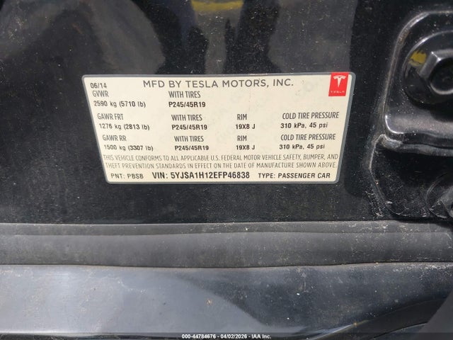 Продаж на аукціоні авто 2014 Tesla Model S P85, vin: 5YJSA1H12EFP46838, номер лоту: 44784676
