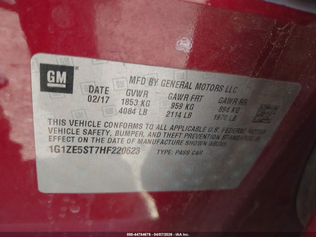 Продаж на аукціоні авто 2017 Chevrolet Malibu 1lt, vin: 1G1ZE5ST7HF220623, номер лоту: 44784679