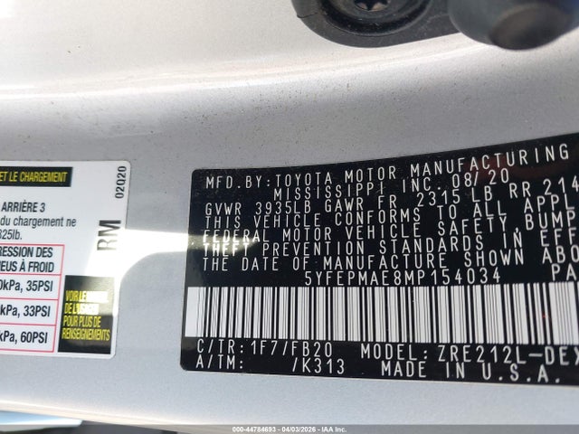 Toyota COROLLA LE 2021 5YFEPMAE8MP154034 Image 9