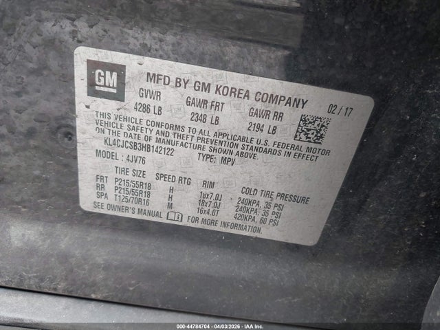 Aukcja sprzedaży 2017 Buick Encore Essence, vin: KL4CJCSB3HB142122, numer aukcji: 44784704