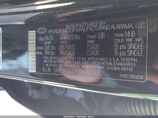 44784717 :رقم المزاد ، 5NTJCDAF7PH073032 vin ، 2023 Hyundai Santa Cruz Night مزاد بيع