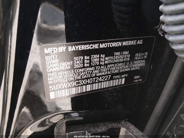 5UXWX9C3XH0T24227 BMW X3 Xdrive28i