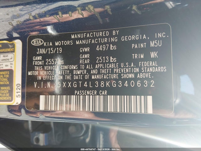 Продаж на аукціоні авто 2019 Kia Optima Lx, vin: 5XXGT4L38KG340632, номер лоту: 44784747