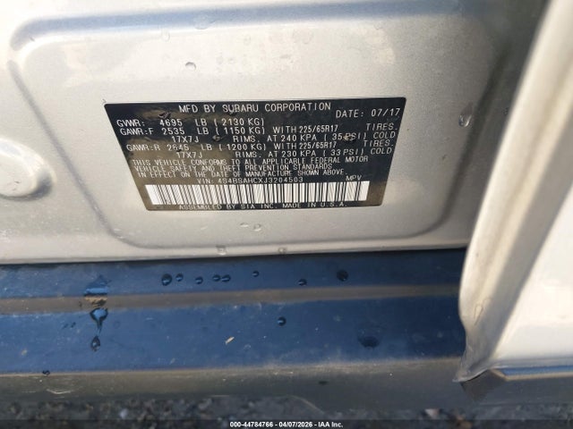 Aukcja sprzedaży 2018 Subaru Outback 2.5i Premium, vin: 4S4BSAHCXJ3204503, numer aukcji: 44784766
