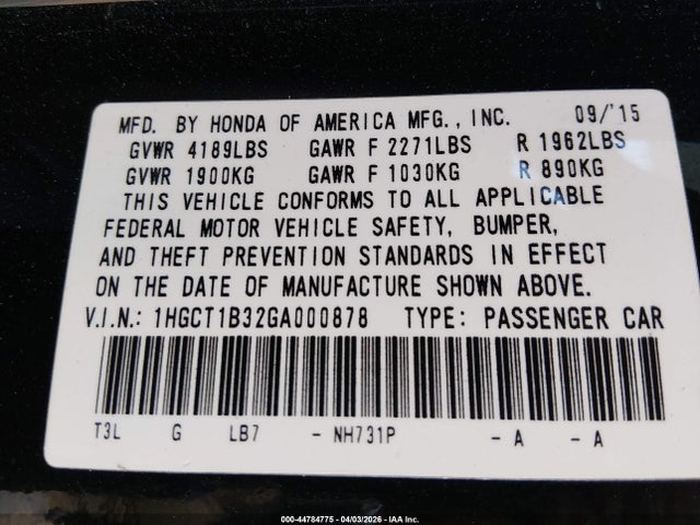 1HGCT1B32GA000878 Honda Accord Lx-s