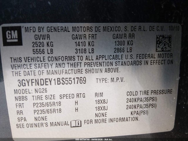 Продажа на аукционе авто 2011 Cadillac Srx Luxury Collection, vin: 3GYFNDEY1BS551769, номер лота: 44784780