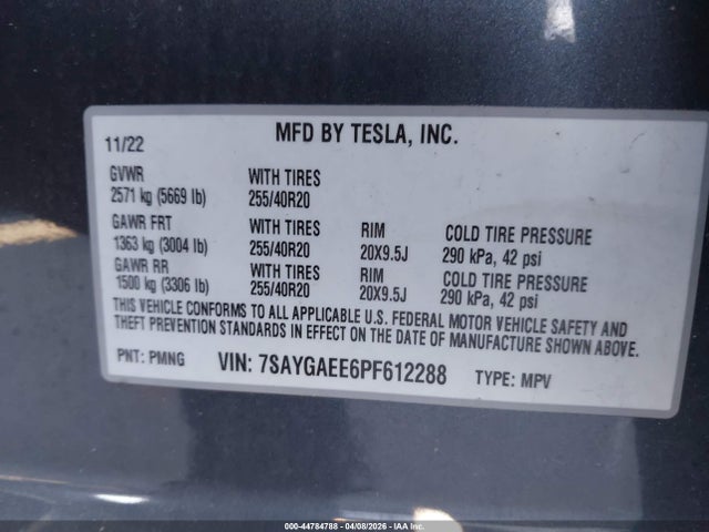 Продажа на аукционе авто 2023 Tesla Model Y Awd/long Range Dual Motor All-wheel Drive, vin: 7SAYGAEE6PF612288, номер лота: 44784788