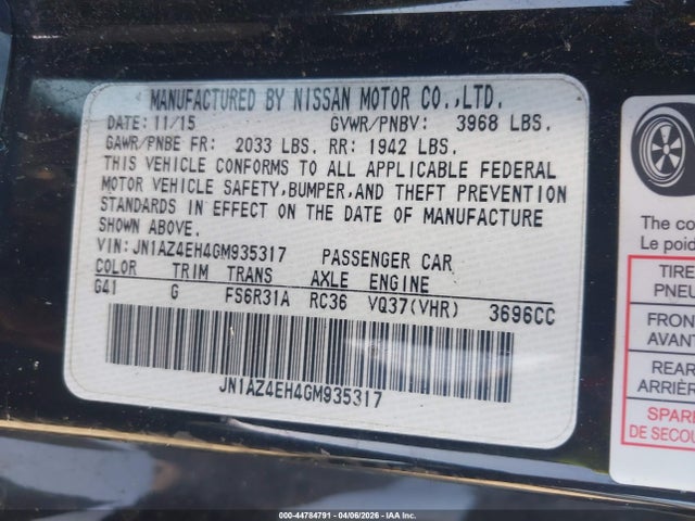 JN1AZ4EH4GM935317 Nissan 370z Sport Tech