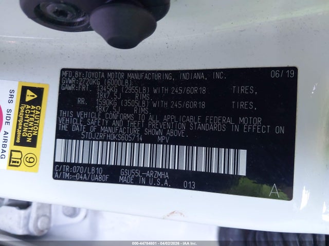 Продажа на аукционе авто 2019 Toyota Highlander Xle, vin: 5TDJZRFH0KS605714, номер лота: 44784801