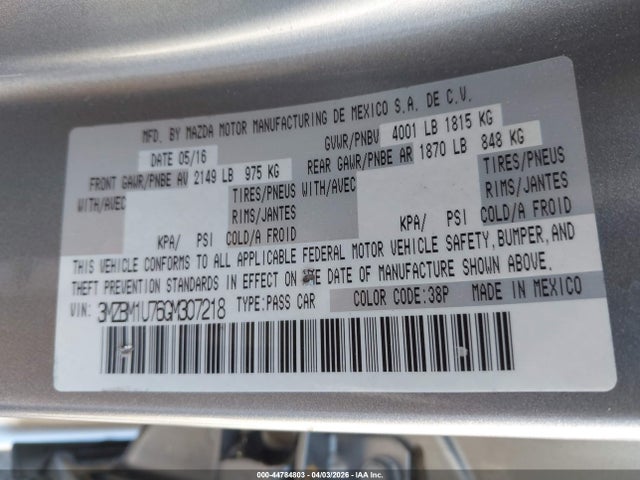3MZBM1U76GM307218 Mazda Mazda3 I Sport