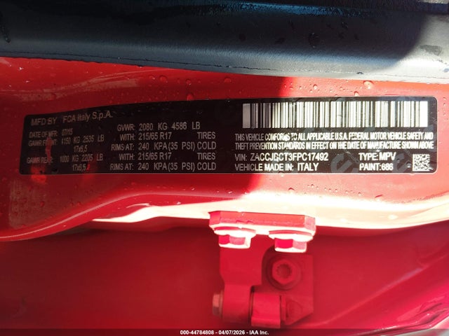 Продажа на аукционе авто 2015 Jeep Renegade Trailhawk, vin: ZACCJBCT3FPC17492, номер лота: 44784808
