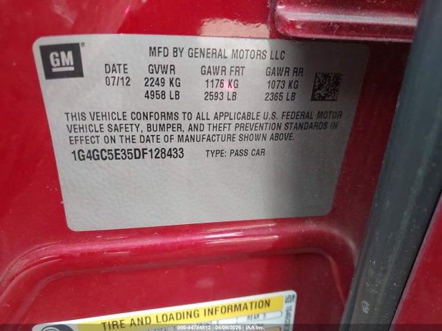 44784813 :رقم المزاد ، 1G4GC5E35DF128433 vin ، 2013 Buick Lacrosse Leather Group مزاد بيع