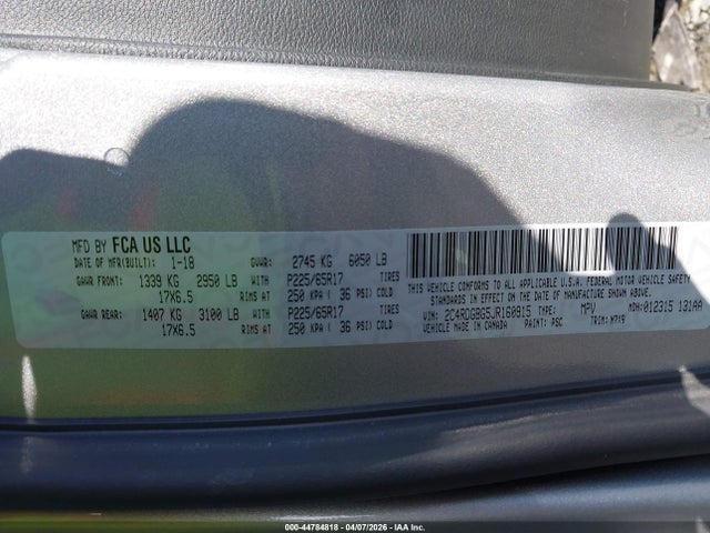 44784818 :رقم المزاد ، 2C4RDGBG5JR160915 vin ، 2018 Dodge Grand Caravan Se Plus مزاد بيع