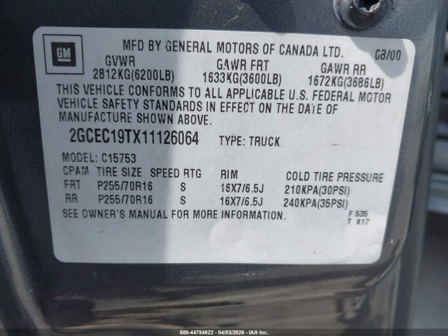 2001 CHEVROLET SILVERADO 1500 2GCEC19TX11126064 Photo 8