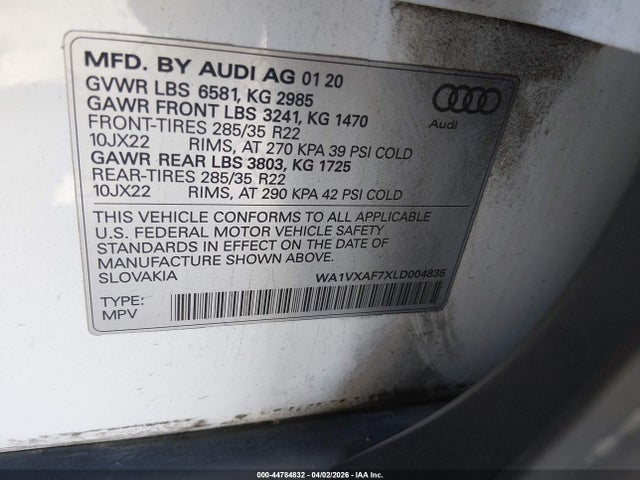 WA1VXAF7XLD004835 Audi Q7 Prestige 55 Tfsi Quattro Tiptronic