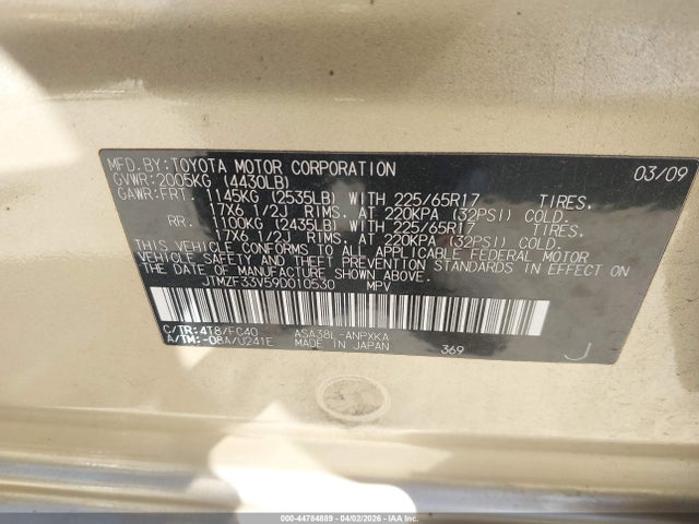 Aukcja sprzedaży 2009 Toyota Rav4, vin: JTMZF33V59D010530, numer aukcji: 44784889