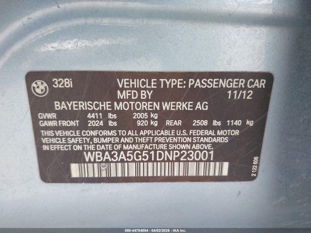 Aukcja sprzedaży 2013 Bmw 328i, vin: WBA3A5G51DNP23001, numer aukcji: 44784894