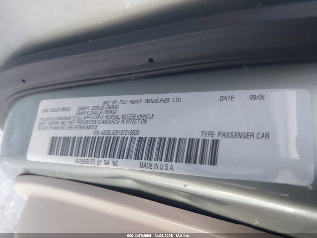 Aukcja sprzedaży 2009 Subaru Legacy 2.5i Limited, vin: 4S3BL626197219509, numer aukcji: 44784895
