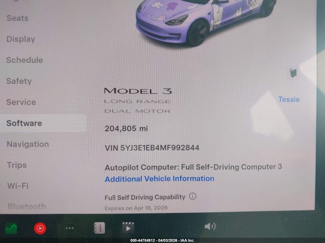 Продажа на аукционе авто 2021 Tesla Model 3 Long Range Dual Motor All-wheel Drive, vin: 5YJ3E1EB4MF992844, номер лота: 44784912