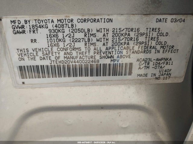 2004 TOYOTA RAV4 JTEHD20V440022468 Photo 8