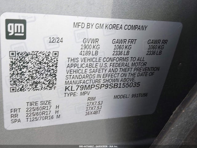 KL79MPSP9SB155035 Chevrolet Trailblazer Fwd Lt
