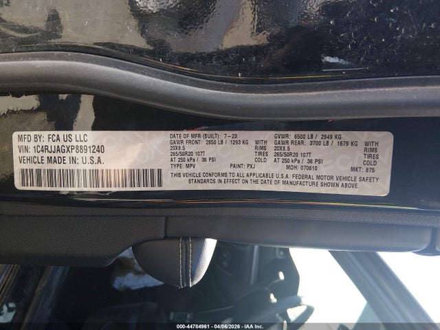 2023 Jeep Grand Cherokee L Altitude 4x2 მანქანა იყიდება აუქციონზე, vin: 1C4RJJAGXP8891240, აუქციონის ნომერი: 44784961