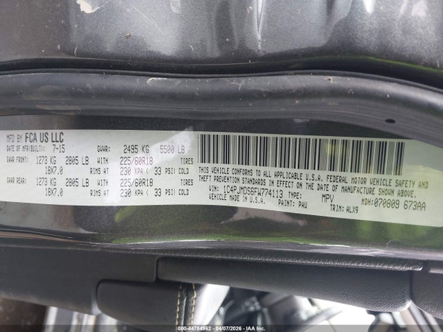 44784962 :رقم المزاد ، 1C4PJMDS6FW774113 vin ، 2015 Jeep Cherokee Limited مزاد بيع