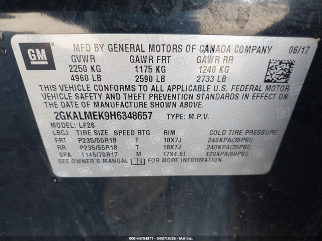 2017 Gmc Terrain Sle-1 მანქანა იყიდება აუქციონზე, vin: 2GKALMEK9H6348657, აუქციონის ნომერი: 44784971