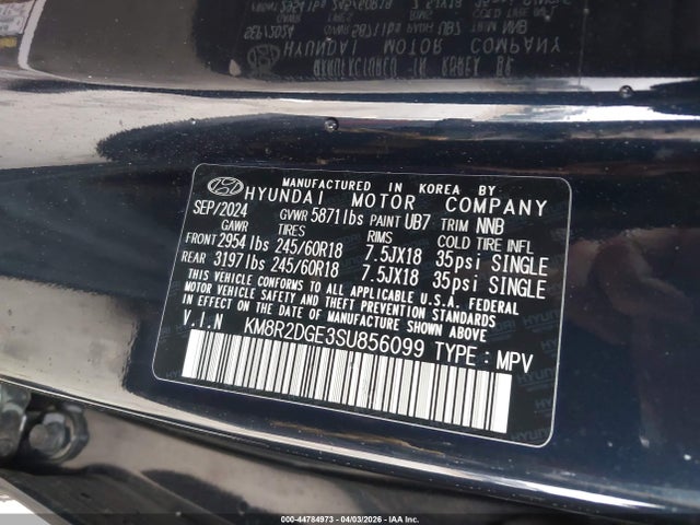 44784973 :رقم المزاد ، KM8R2DGE3SU856099 vin ، 2025 Hyundai Palisade Sel مزاد بيع