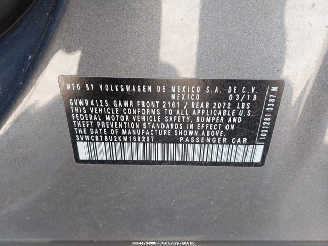 Продаж на аукціоні авто 2019 Volkswagen Jetta 1.4t R-line/1.4t S/1.4t Se, vin: 3VWCB7BU2KM168297, номер лоту: 44784988