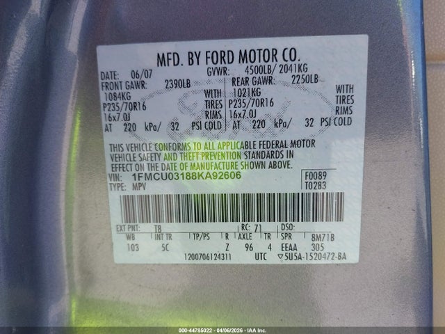 2008 FORD ESCAPE 1FMCU03188KA92606 Photo 8