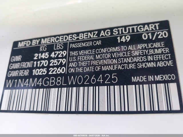 2020 Mercedes-benz Glb 250 მანქანა იყიდება აუქციონზე, vin: W1N4M4GB8LW026425, აუქციონის ნომერი: 44785039