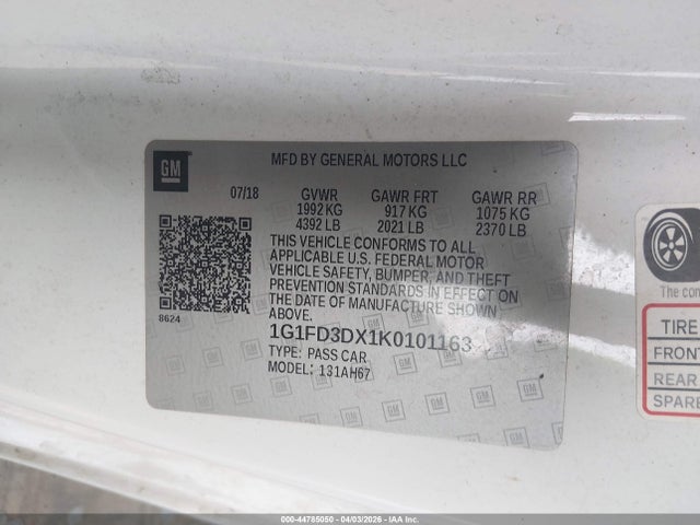 1G1FD3DX1K0101163 Chevrolet Camaro 3lt