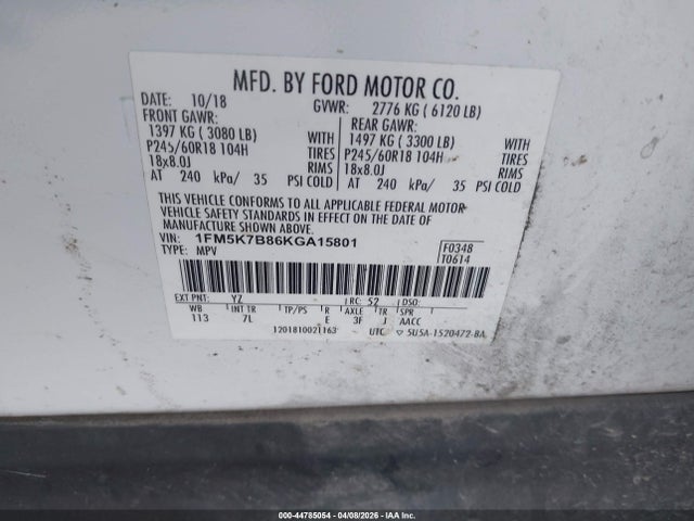 Продаж на аукціоні авто 2019 Ford Explorer, vin: 1FM5K7B86KGA15801, номер лоту: 44785054