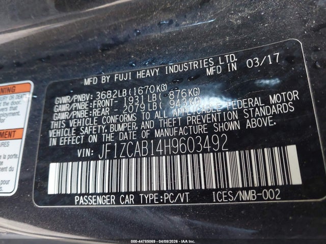 2017 Subaru Brz Premium მანქანა იყიდება აუქციონზე, vin: JF1ZCAB14H9603492, აუქციონის ნომერი: 44785069