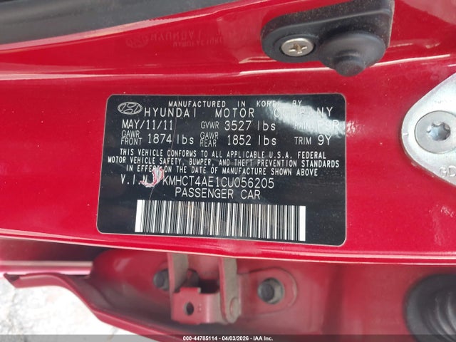 Aukcja sprzedaży 2012 Hyundai Accent Gls, vin: KMHCT4AE1CU056205, numer aukcji: 44785114