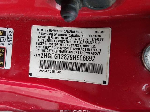 Продаж на аукціоні авто 2009 Honda Civic Ex, vin: 2HGFG12879H506692, номер лоту: 44785116